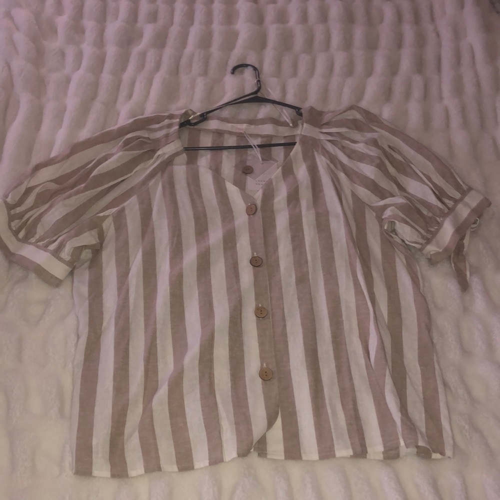 Tie sleeve button up blouse